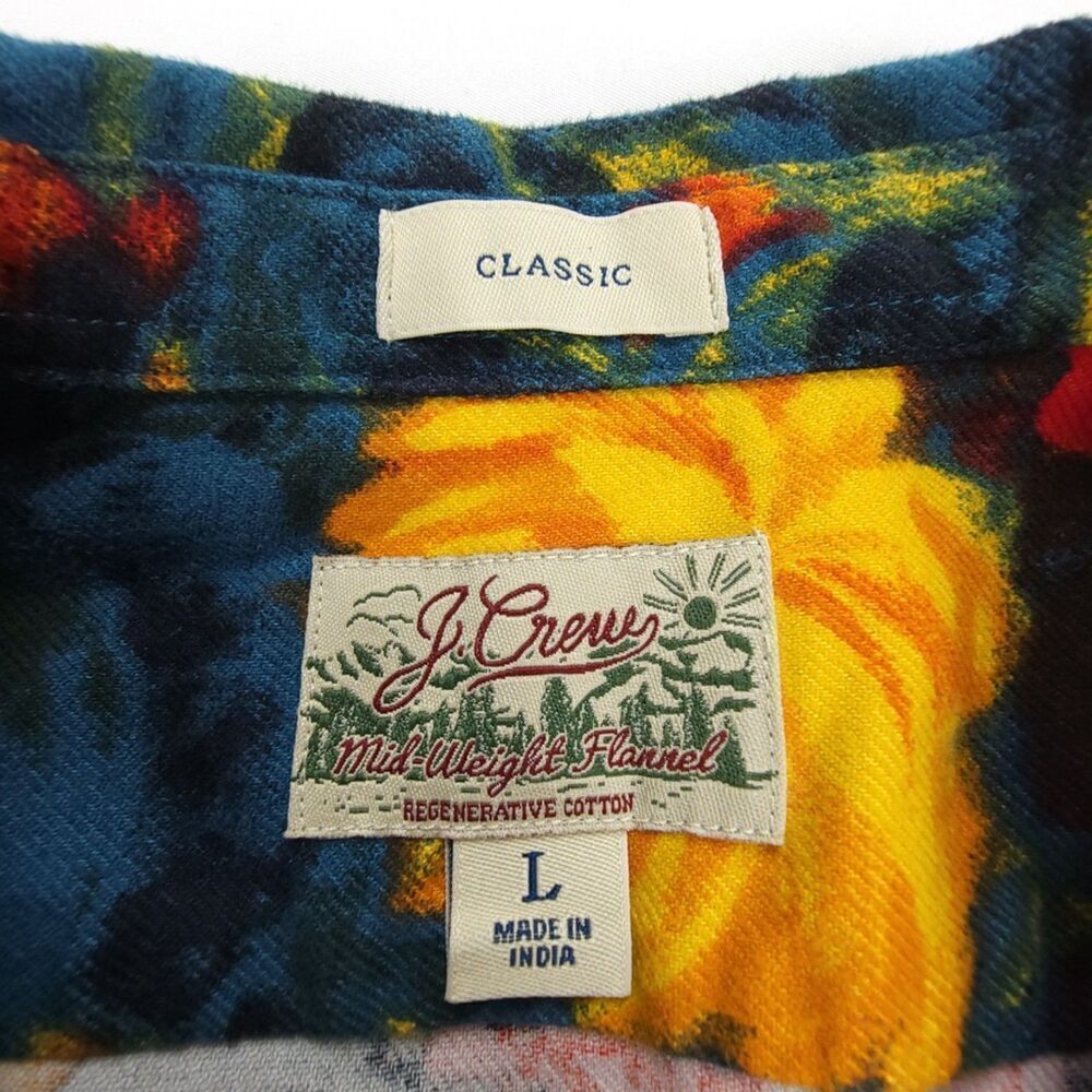 NEW J Crew Midweight Flannel Workshirt Button Down Long Sleeve Mens Large Floral - Picture 2 of 8